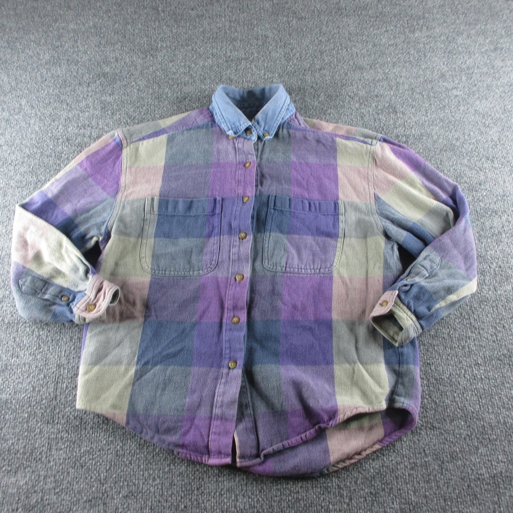 Eddie Bauer Shirt Womens Petites S Multicolor Plaid Flannel Button Up Casual